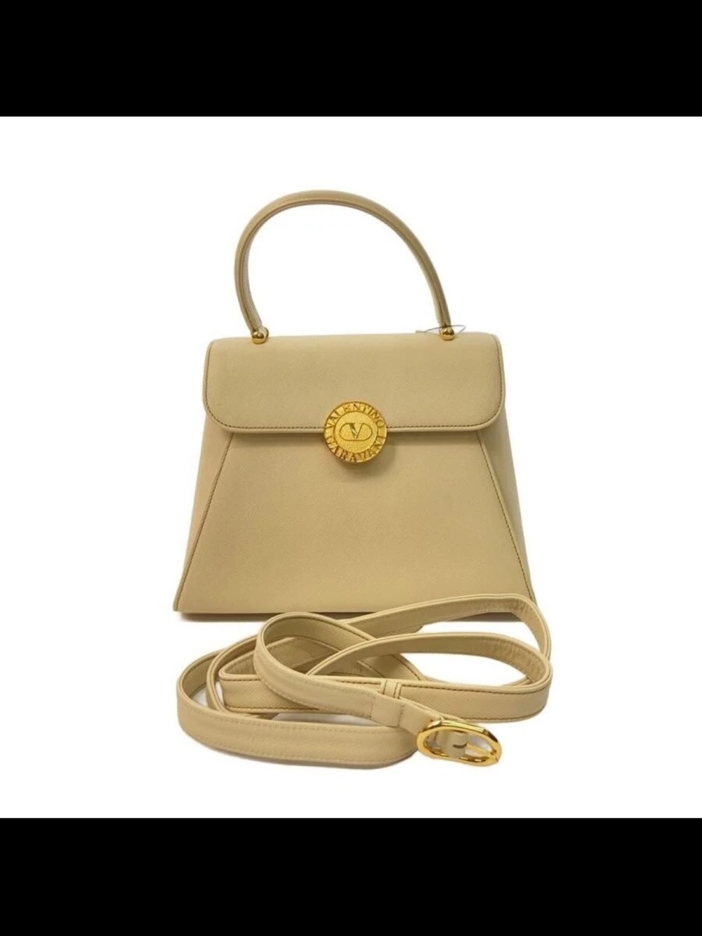 Valentino Garavani Top-Handle Satchel in Light Beige with Gold Hardware